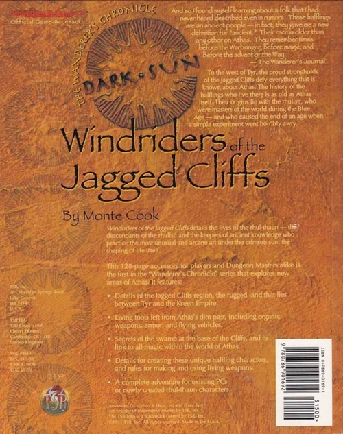 Advanced Dungeons & Dragons 2nd Edition - Dark Sun - Windriders of the Jagged Cliffs - Rollespilsbog (B-Grade) (Genbrug) 